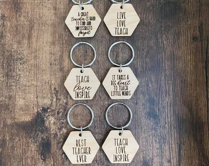 HEXAGON Teacher Gift Motivational Positive Sayings Keychain Laser Cut Inspirational Uplifting Unique Message Gift Wood End of the Year