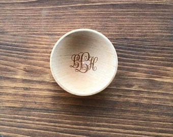 Personalized Wood Ring Bowl Dish Curly Letter Monogram Engraved