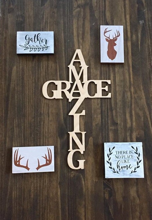 Laser Cut Wood Amazing Grace 18 tall Unfinished