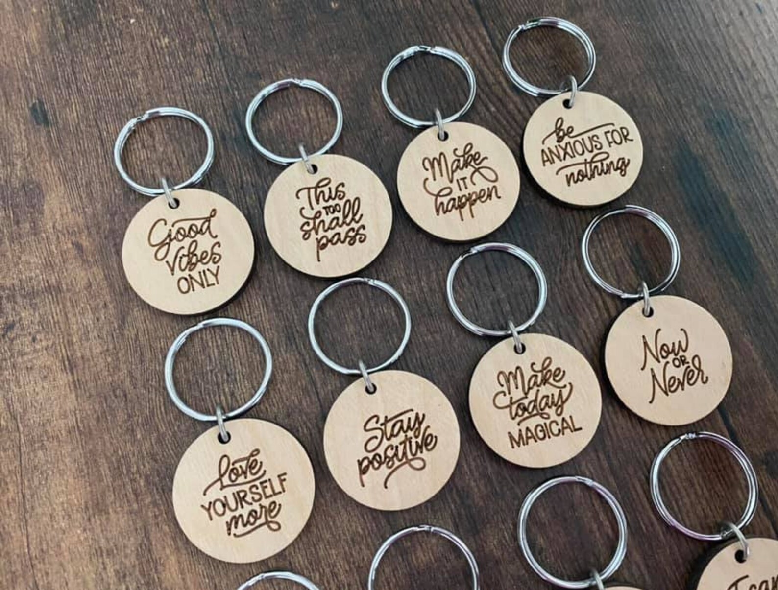 ROUND Motivational Positive Sayings Keychains Laser Cut Etsy