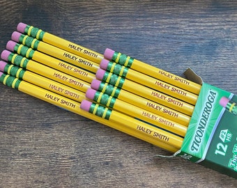 Personalized Set of 12 Ticonderoga #2 School Pencils Custom Back To School Supplies Laser Engraved