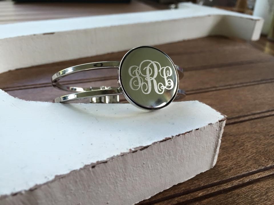 Personalized Monogram Cuff Bracelet Silver