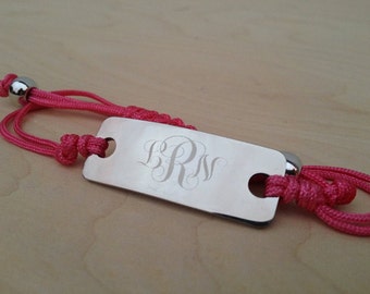 Monogram Engraved Stainless Steel Adjustable Cord Bracelets 8 color choices