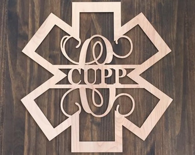 18" Wood EMT EMS Star of Life Monogram Laser Cutout Shape Unfinished