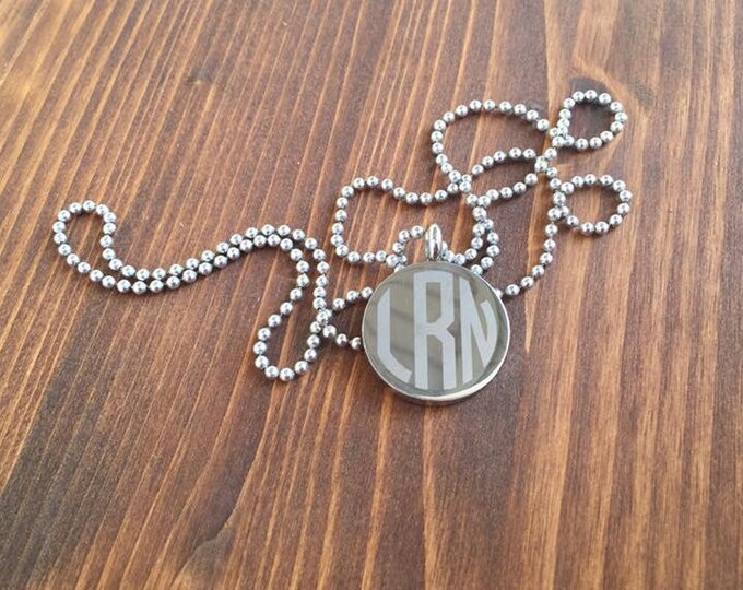 Engraved 3 Letter Circle Monogram Stainless Steel Disc Necklace 18" 24" Chain