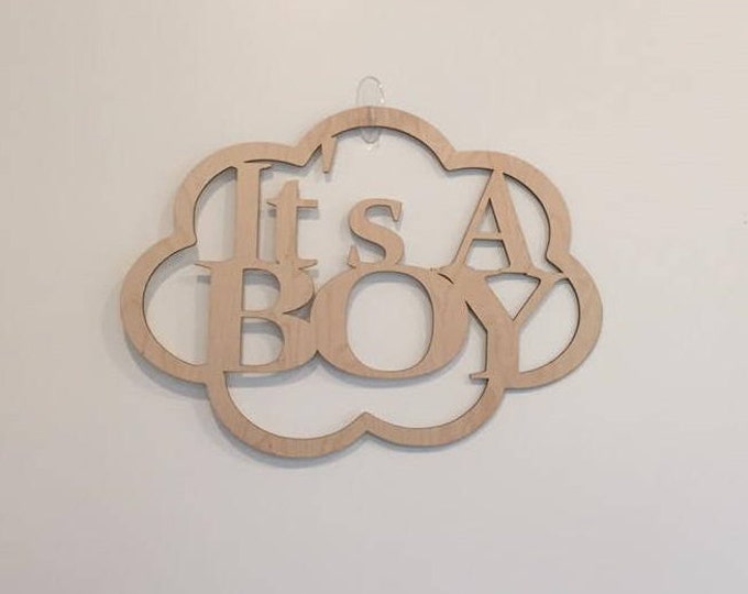 18" Wood It's A Boy Laser Cutout Pregnancy Birth Announcement Nursery New Baby Cloud Shape Unfinished