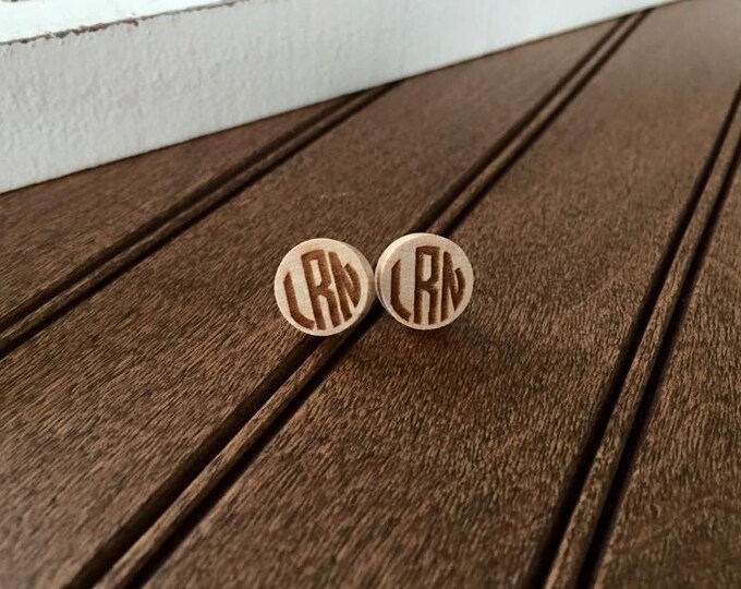 Circle Monogram Wood 1/2" Earring Set-Custom Laser Engraved Personalized