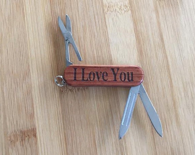 I Love You Laser Engraved Rosewood Pocket Knife Tool