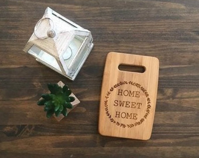 Medium Size 9x12" Laser Engraved Bamboo Cutting & Serving Board Home Sweet Home Simple