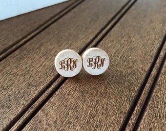 Curly Monogrammed Wood 1/2" Earring Set- Laser Engraved