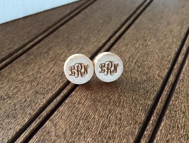 Curly Monogrammed Wood 1/2 Earring Set- Laser Engraved