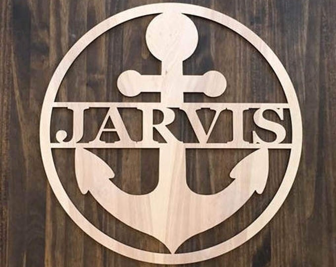 12" Wood Anchor Circle Shape Last Name Family Laser Cutout Custom Unfinished