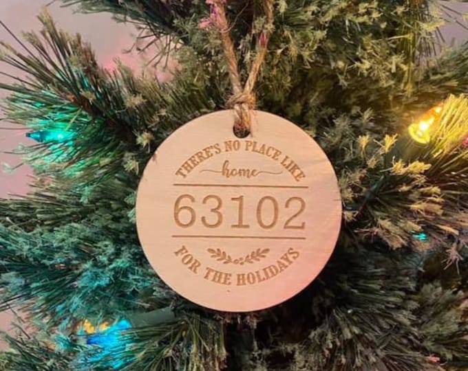 Custom Zip code First Home New House Wood Ornament Laser Engraved Natural Christmas Gift Wedding Anniversary Housewarming Personalized