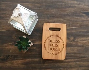Medium Size 9x12" Laser Engraved Bamboo Cutting & Serving Board Bless This Home Simple
