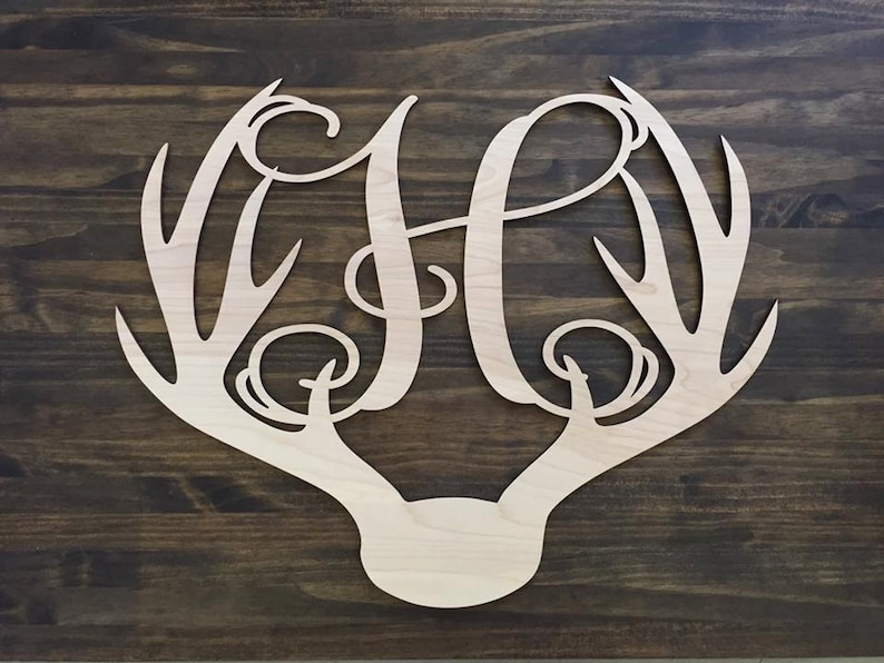 12 Wood Deer Antler Monogram Initial Laser Cutout Shape Etsy