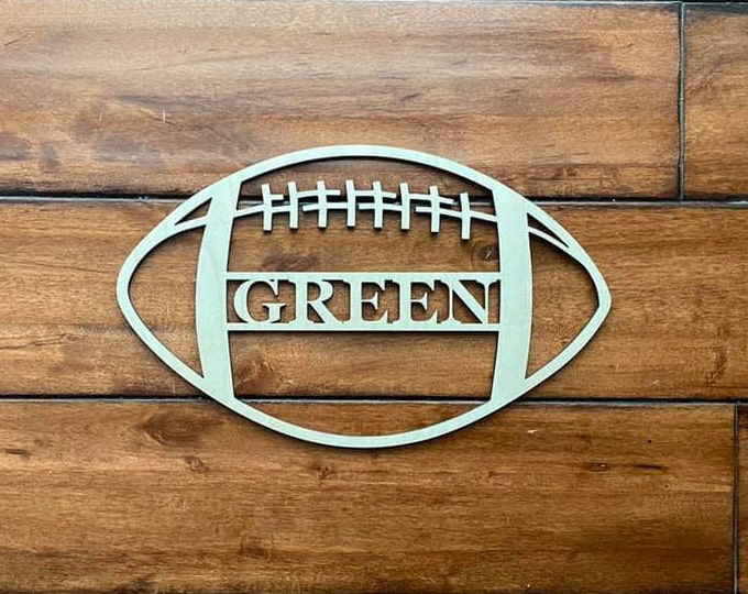 12" Wood Football Last Name Team Name Laser Cutout Sport Shape Unfinished