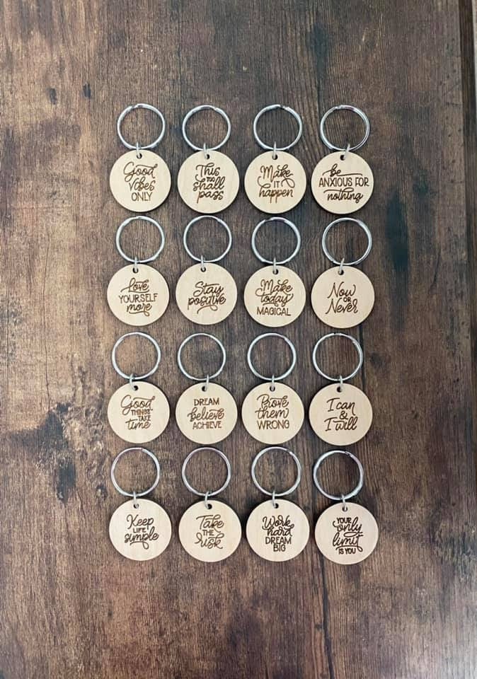 ROUND Motivational Positive Sayings Keychains Laser Cut | Etsy