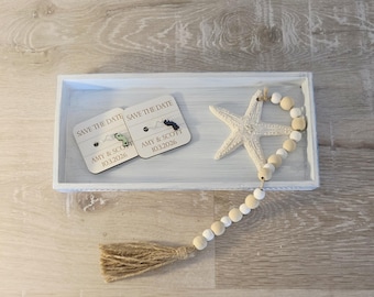 Calamite con scritta "Save the Date" sulla spiaggia / Matrimonio nel New Jersey / Matrimonio sulla costa del Jersey / Save the Date sulla spiaggia