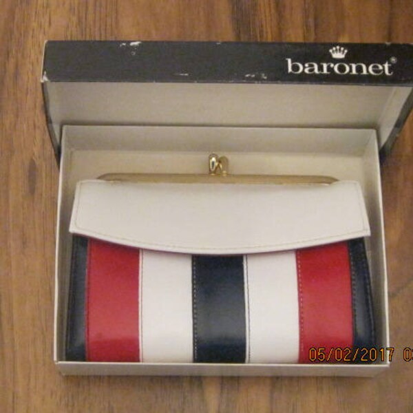 Vintage Baronet Patriotic Red white Blue Leather Wallet  New with Box "FREE SHIPPING"