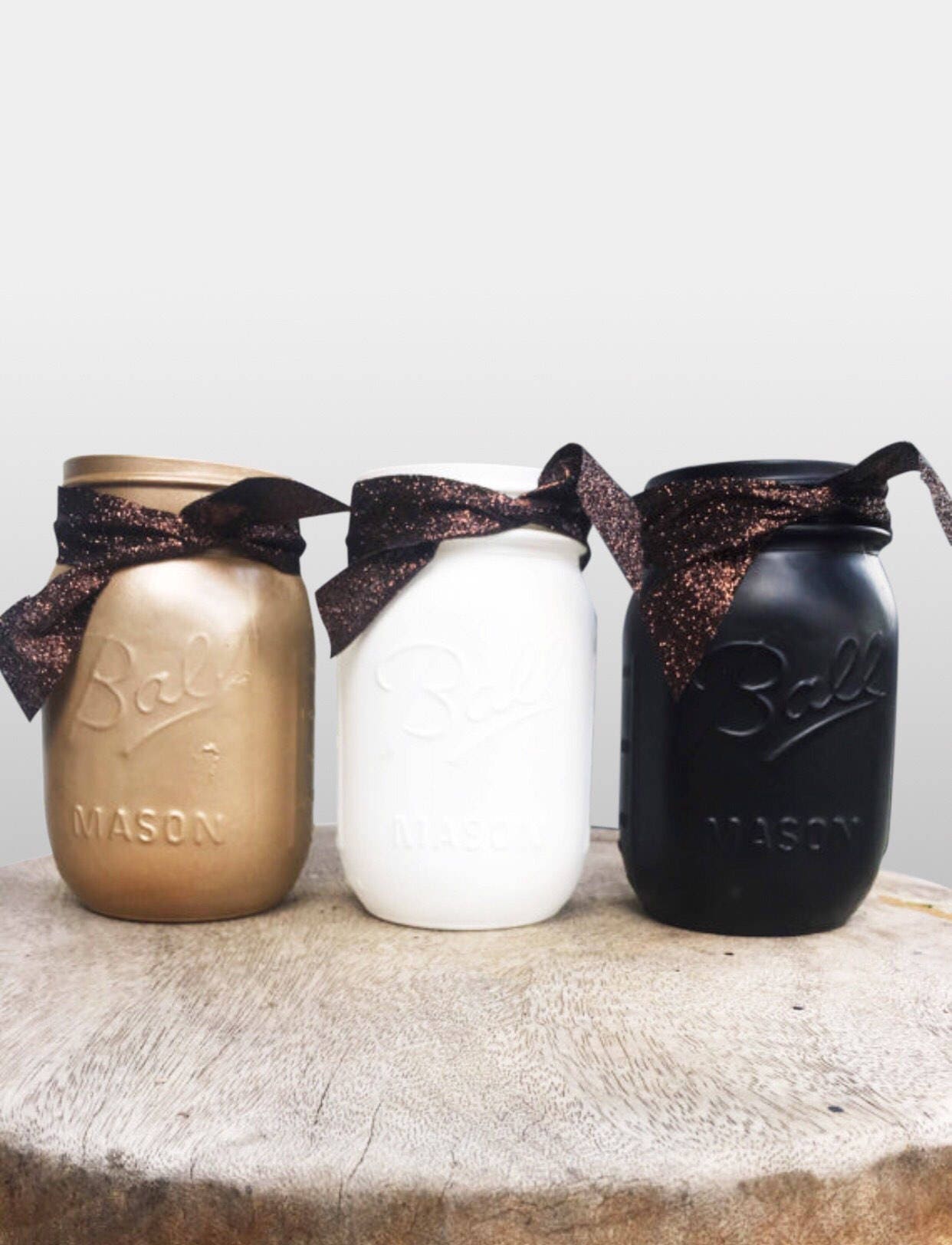 Gold Black And White Mason Jar Centerpieces Set Of Three Party