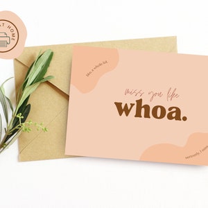 Biglietto di auguri stampabile: Miss You Like Whoa Instant Download, Boho Print, Missing Someone, Going Away Postcard, Moving Note