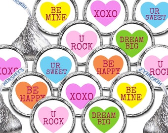 K1, Valentine Hershey Kiss Stickers, Conversation Hearts Hershey Kiss Labels, Hershey Kiss Kid Favors, Hershey Kiss Favors