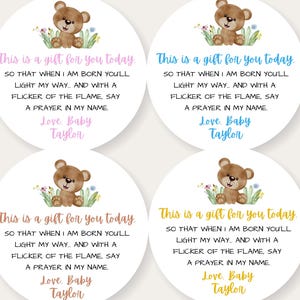 40 Baby Shower Candle Labels, Say a Prayer in my Name Baby Shower, Teddy Bear Candle Favor Stickers, Teddy Bear Sticker Labels for Candles