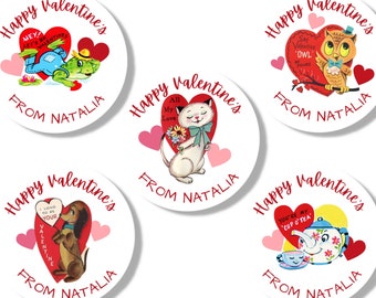 Valentine's Day Stickers, Vintage Kids Valentine Stickers for Goodie Bag, Student Favor Valentine Sticker, Gift Bag Label, Teacher Valentine