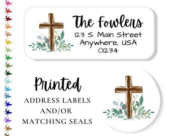 A18, Church Address Labels, Christian Church Envelope Seals, Greenery Cross Invitation Seal, Church Cross Return Address Labels