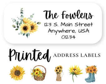 60 Sunflower Address Labels, Sunflower Return Address Stickers, Sunflower mailing Labels, Sunflower Shower Mailing Labels