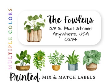 60 House Plant Address Labels, Watercolor Plant Return Address Stickers, House Plants Address Labels, Plant Mailing Labels, Address Plants