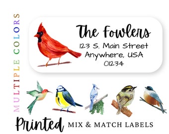 60 Bird Address Labels, Watercolor Bird Return Address Stickers, Cardinal Labels, Bird Mailing Labels, Summer Address Labels
