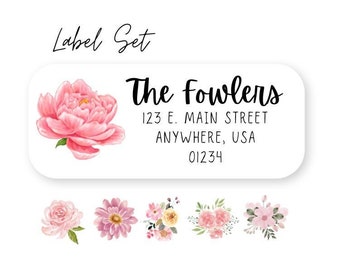 Pink Floral Address Labels, Pink Flower Return Address Stickers, Pink Greenery mailing Labels, Pink Shower Mailing Labels