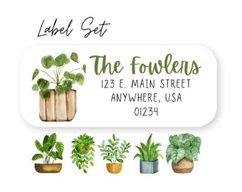House Plant Address Labels, Watercolor Plant Return Address Stickers, House Plants Address Labels, Plant Mailing Labels, Address Plants