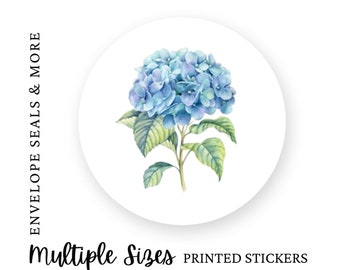 K80, Vintage Blue Hydrangea Envelope Seal Stickers, Botanical Envelope Seal, Floral Sticker Labels for Favor, Sunflower Invitation Seal