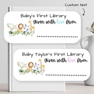 60 Baby Shower Bookplate, Jungle Safari Baby Shower Book Stickers, Bookplate Stickers, Labels for books, Baby&#39;s First Library Stickers, T03