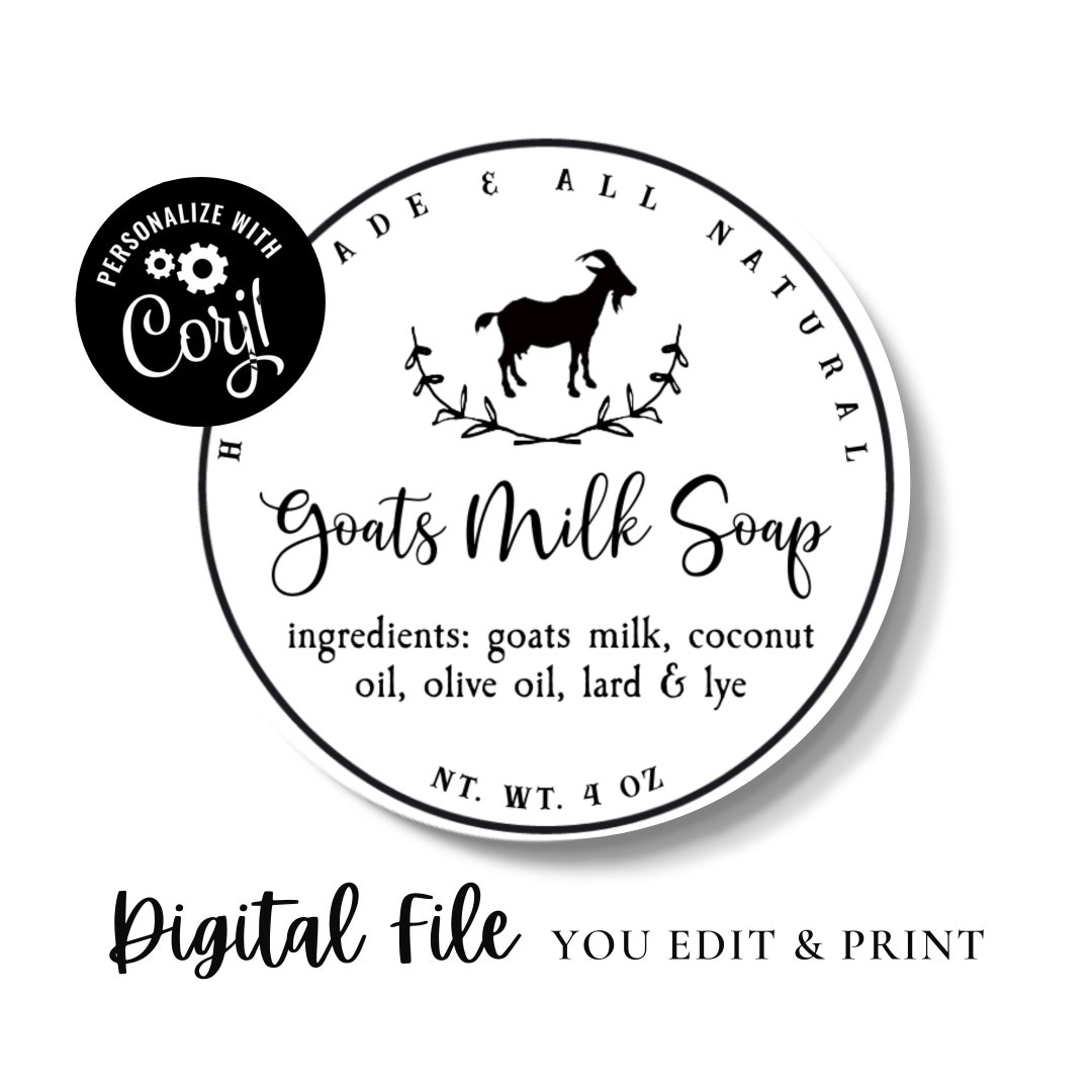 A16, Instant Editable PDF, Goats Milk Soap Labels, Rustic Goat Milk Product Label, Custom Labels