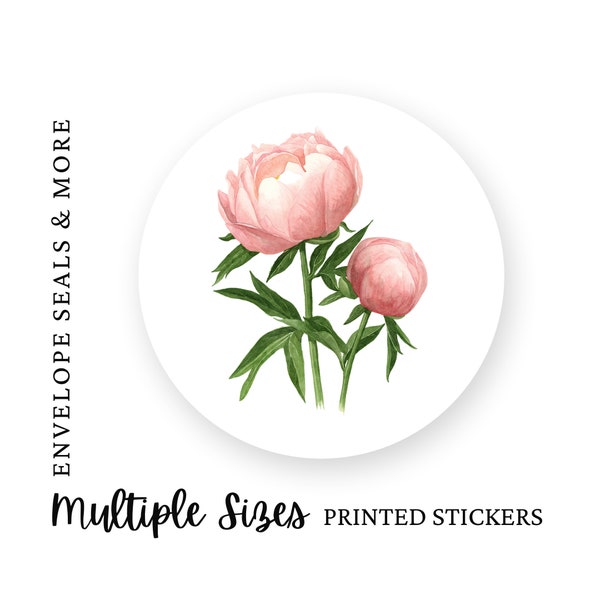 K68, Vintage Peonies Envelope Seal Stickers, Botanical Envelope Seal, Pink Peony Sticker Label for Favor, Floral Invitation Envelope Seal