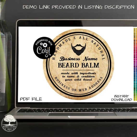 A23 PDF Instant Editable Beard Balm Labels Round Product Etsy