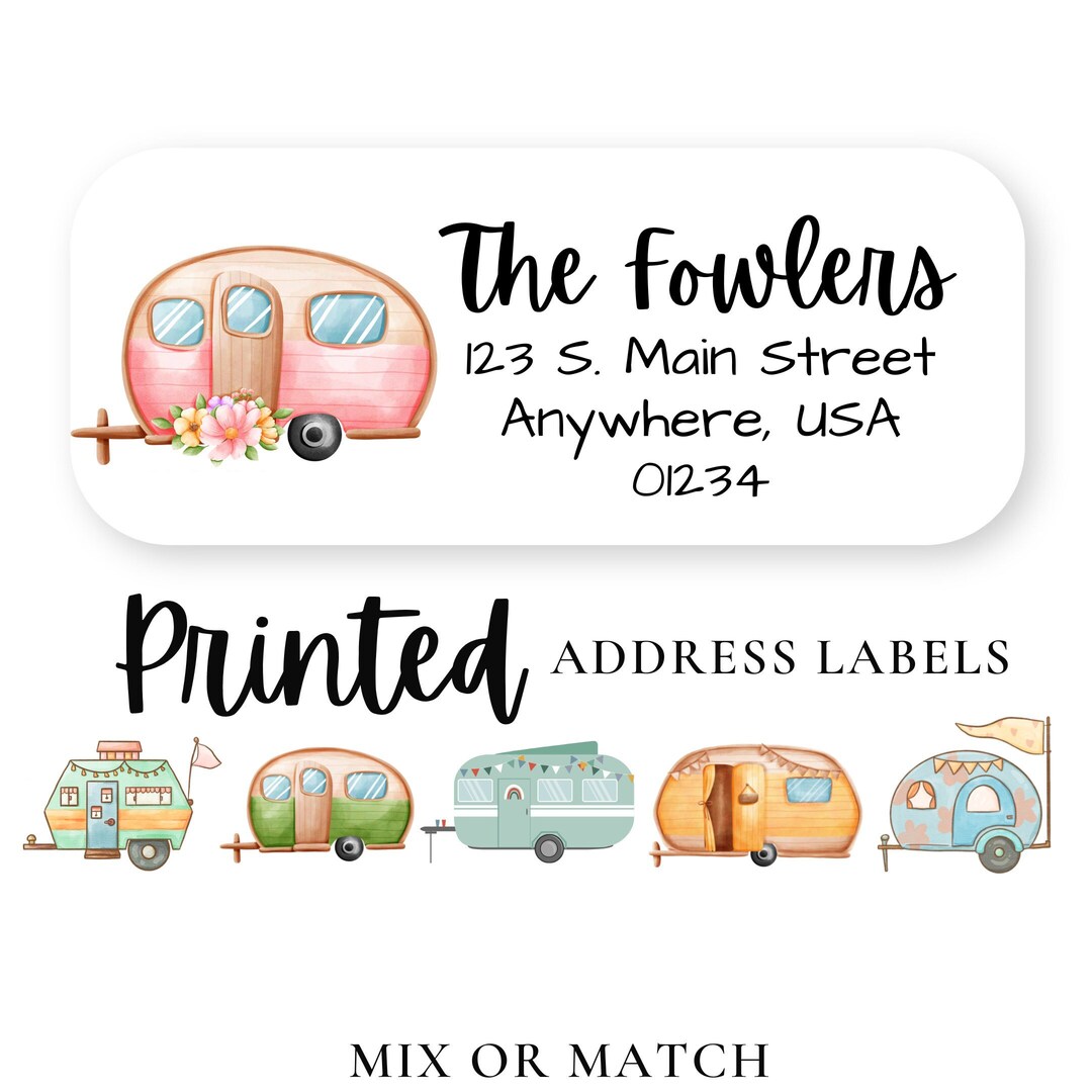 60 Camper Address Labels, Teardrop Return Address Stickers, RV Camping