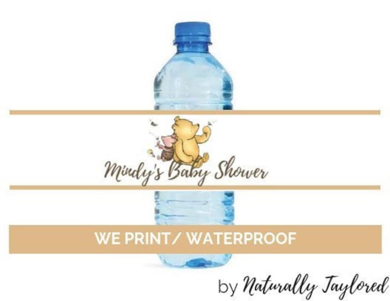 20 WINNIE THE POOH BABY SHOWER FAVORS WATER BOTTLE LABELS PARTY FAVORS