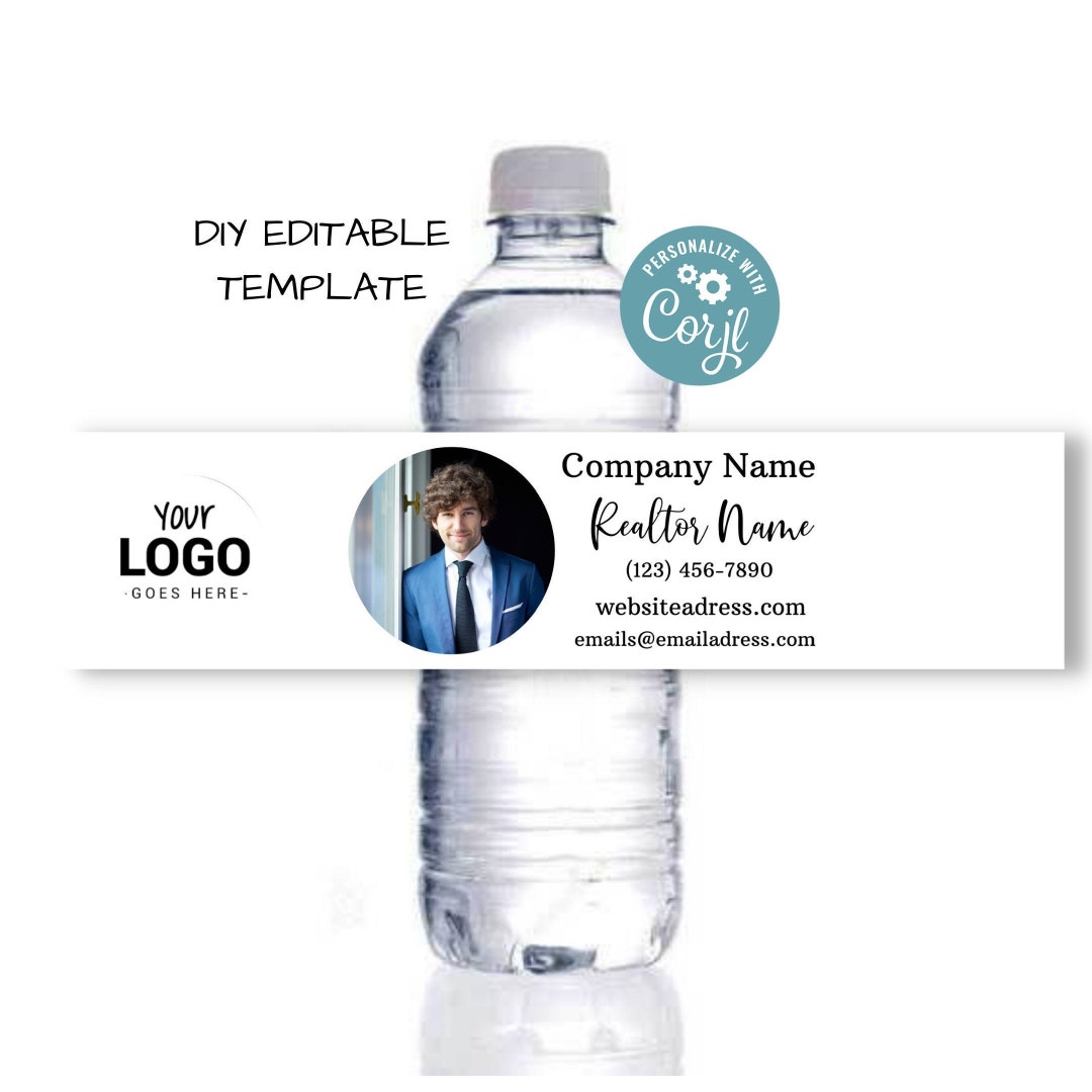 A55, Water Bottle Photo Template, Custom Realtor Water Bottle Labels, Real Estate Water Bottle