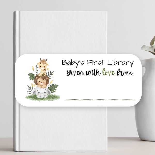 Baby Shower Bookplate, Jungle Safari Baby Shower Book Stickers, Bookplate Stickers, Labels for books, Baby's First Library Stickers