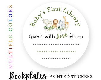 L3, 24 Baby's First Library Stickers, Jungle Safari Baby Shower, Book Theme Baby Shower labels, Sticker Labels for Book, Baby Book Labels