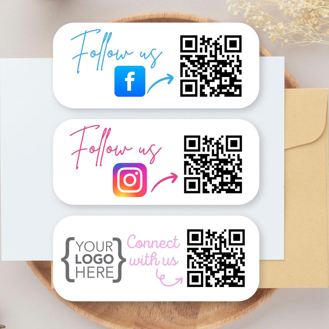 Social Media QR Code Stickers, QR Code Stickers, Custom Logo Follow Us ...