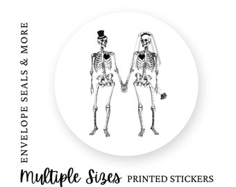 K60, Skeleton Couple Envelope Seal, Halloween Wedding Envelope Seals, Skeleton Stickers for Envelopes, Skeleton Favor Sticker