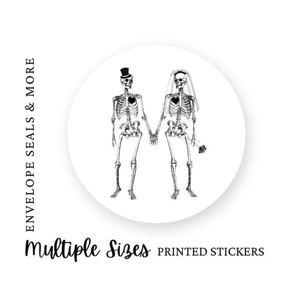 K60, Skeleton Couple Envelope Seal, Halloween Wedding Envelope Seals,  Skeleton Stickers for Envelopes, Skeleton Favor Sticker 