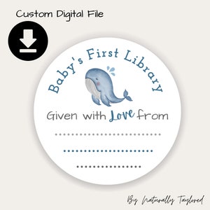 Digital File, Baby&#39;s First Library Stickers, Whale Baby Shower, Whale Book Theme Baby Shower label, Whale Labels for Book, Baby Book Labels