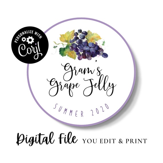 Instant Editable PDF Grape Jelly Labels Canning Jar Labels - Etsy