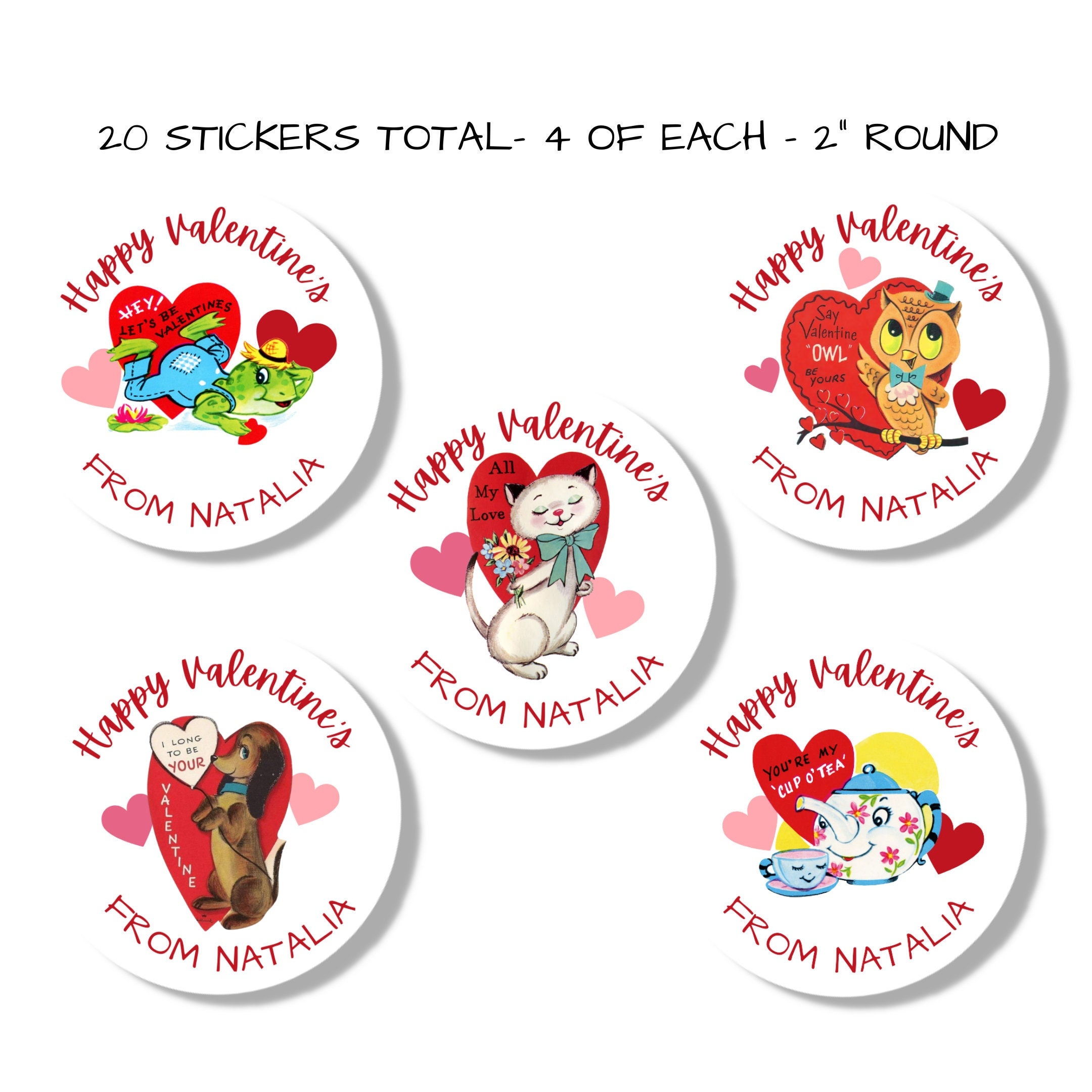 Valentine's Day Stickers, Vintage Kids Valentine Stickers for Goodie Bag,  Student Favor Valentine Sticker, Gift Bag Label, Teacher Valentine 